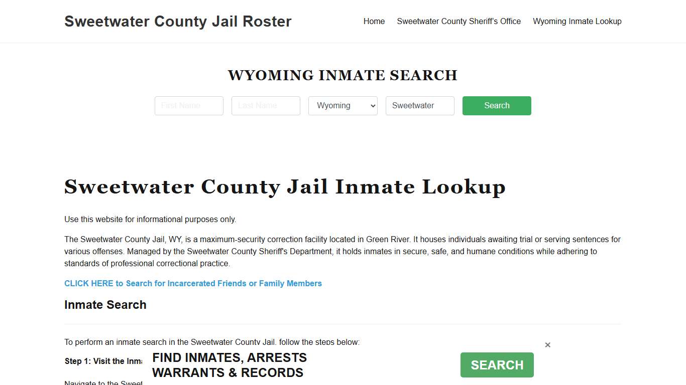 Sweetwater County Jail Roster Lookup, WY, Inmate Search
